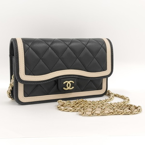 【中古】CHANEL チェーンウォレット レザー ブラック AP3559