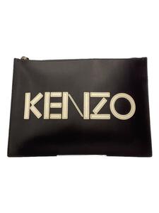 KENZO◆セカンドバッグ/レザー/BLK/無地/ロゴ