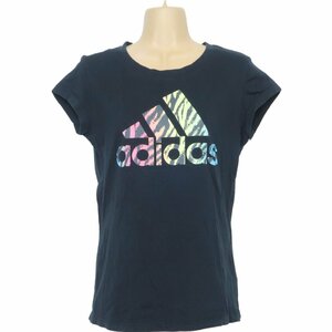 アディダス★春夏物　サイズL　フィットデザイン　細身　ロゴ　綿１００％　Tシャツ　短め半袖　黒系　レターパック可　b8308