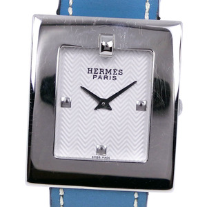 HERMES エルメス ベルトウオッチ BE1.210 □P 腕時計 SS×レザー 水色 クオーツ アナログ表示 レディース 白文字盤【52020507】中古