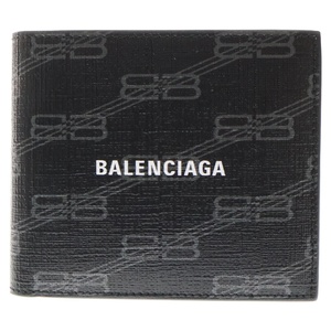 BALENCIAGA バレンシアガ BB Monogram Signature Square Folded Wallet モノグラムミニウォレット 2つ折り財布 ブラック 594549