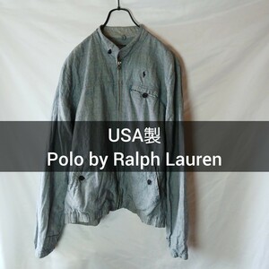 USA製 Polo by Ralph Lauren ハンティングジャケット Lサイズ ヒッコリー アクションプリーツ ブルゾン ラルフローレン チンストラップ