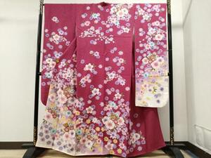 平和屋着物●豪華振袖　駒刺繍　束ね熨斗扇面舞桜文　暈し染め　金彩　逸品　CAAI8591yc