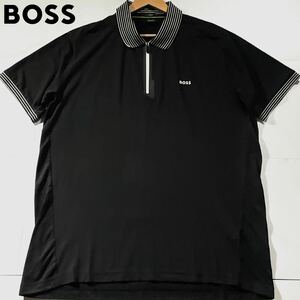 極美品/希少4Lサイズ●現行タグ ヒューゴボス 半袖ポロシャツ Tシャツ HUGO BOSS ストレッチ ゴルフにも◎ 背面メッシュ 胸元ロゴ 3XL 黒