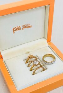 I♪ フォリフォリ Folli Follie ラインストーン リング 指輪 サイズ刻印:54/実寸:13号 ゴールドカラー 花 クローバー アクセサリー