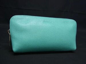 ■美品■ FURLA フルラ レザー メイクポーチ 化粧ポーチ マルチケース 小物入れ レディース グリーン系 DF7881