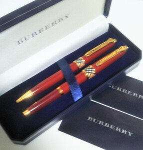 希少 BURBERRY Ballpen&Mechanical Pencil Kerry バーバリー ボールペン & ケリー シャープペンシル セット ケース取説付