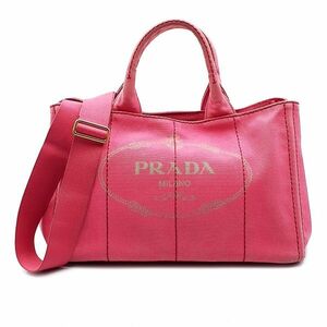 ◆良品◆ プラダ PRADA ハンドバッグ トートバッグ ショルダーバッグ 鞄 2WAY カナパ ロゴ 三角プレート ピンク系 01-24052406-K