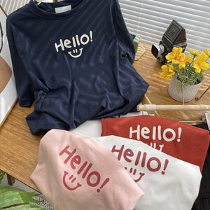 トップス Tシャツ デザイン レディース スマイル 韓国 ゆったり フリー ホワイト