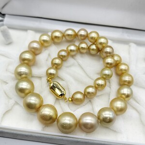 【テリ抜群!!】南洋真珠 ゴールデン パール ネックレス 10mm〜14.3mm 45cm SILVER 刻印 85.2g 本真珠 pearl necklace 白蝶 シロチョウ 大珠