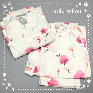 H■未使用■ mila schon ミラショーン 女性用 パジャマ 上下セット Lサイズ 花柄 アイボリー 長袖 長ズボン 寝巻き 春 秋 レディース