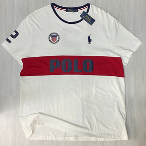 限定 USA正規品 【2XL】 POLO ポロ RALPH LAUREN ラルフローレン 半袖 クルーネック ナンバリング Tシャツ 2 オフェンス 綿100% 白 (RL10)