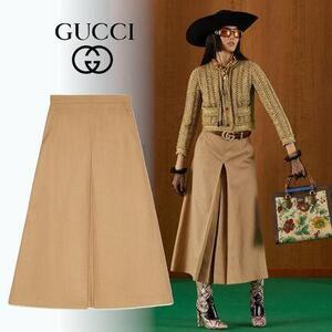 新品同様 GUCCI グッチ サイズ40 リネンミックス スリット マキシ ロング フレアスカート ロングスカート ベージュ