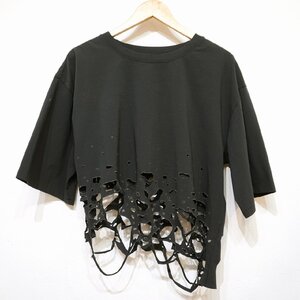 LEINWANDE (F) ダメージ カットソー Tシャツ ラインヴァンド クラッシュ 黒 I3-28