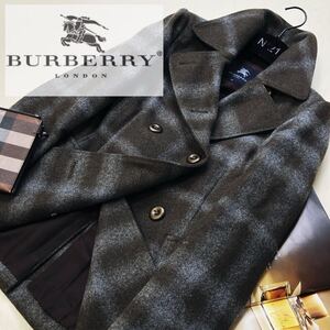 001 新品同様【上品の最高級】参考価格18万●BURBERRY LONDON●ノバチェック ●総柄〜トレンチコート バーバリーコート レディース M