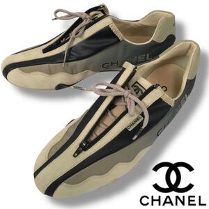 u144 未使用 レア 希少 CHANEL シャネル スポーツライン レースアップ ジッパー スニーカー シューズ 36 ココマーク ロゴ A21644 正規品