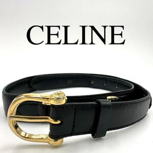 CELINE セリーヌ ベルト ワンポイントロゴ ブラック ゴールド レザー