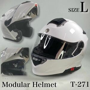 S240604-3【現状販売】メーカー不明 モジュラーヘルメット T-271 フルフェイス システムヘルメット SIZE:L 白 ホワイト インナーバイザー付