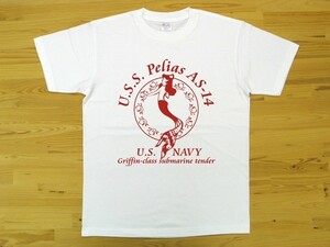 U.S.S. Pelias AS-14 白 5.6oz 半袖Tシャツ 赤 XL ミリタリー 米海軍艦艇 グリフィン級潜水母艦 ペリアス U.S. NAVY 人魚