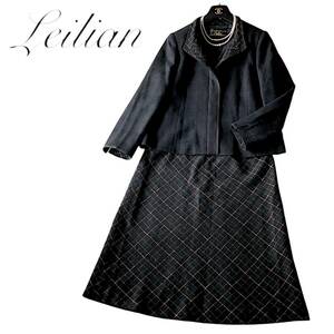 C22◆極美品 レリアン Leilian プラスハウス 大きいサイズ 13+ XL 前後 ウール ジャケット スカート 2点上下 セットアップ スーツ ステッチ