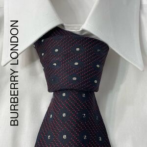 BURBERRY LONDON バーバリーロンドン パターン柄 ジャガード シルク ネクタイ 日本製 レッド ネイビー TG676