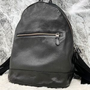 1円【美品 A4収納】コーチ COACH リュック バックパック メンズ ビジネス 本革 レザー ロゴ型押し 大容量 バッグ ショルダー 黒 デイ