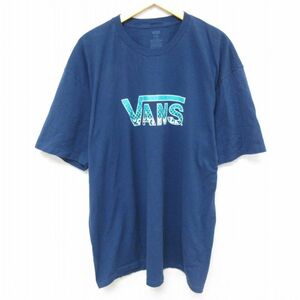 XL/古着 バンズ VANS 半袖 ブランド Tシャツ メンズ ビッグロゴ コットン クルーネック 紺 ネイビー 23jul13 中古