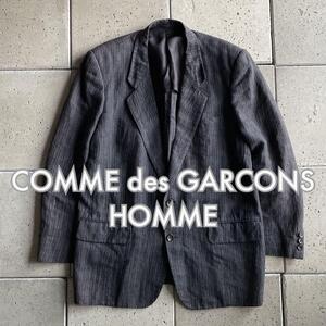 1990s 田中オム【COMME des GARCONS HOMME コムデギャルソン オム】リネン ストライプ テーラード ジャケット M チャコール