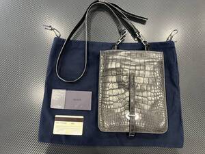 定価250万!!!未使用級!!!【プラダ PRADA】豪華!!!本物◎リアルクロコダイル◎ 三角ロゴ プレート メンズ ショルダーバッグ サコッシュ 鰐革