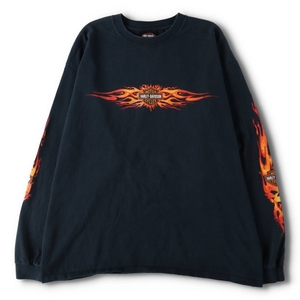 古着 00年代 ハーレーダビッドソン Harley-Davidson ファイヤーパターン ロングTシャツ ロンT メンズXL相当 /evb006469