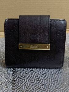 値下げ中 中古 GUCCI グッチ GG柄シマレザー 財布 ブラック 二つ折り ウォレット 濃い茶色 折り財布 送料無料