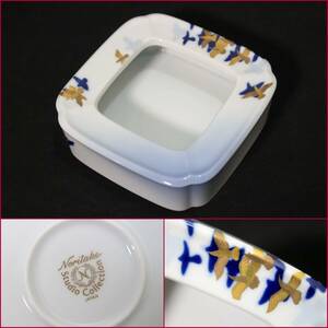 【Noritake/ノリタケ】studio collection『約13.5ｃｍ染付金彩舞鳥群アッシュトレイ』《美品》日本製/高級ライン/灰皿/モダン/レア/BVT3759