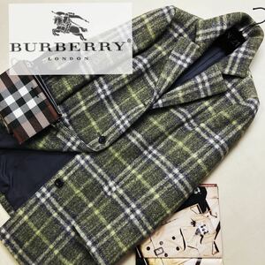 b4超美品　英国タータンチェック　参考価格15万●BURBERRY LONDON●鮮やかな色〜羊毛ウールチェスターコート バーバリーコート レディース