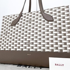 1円■新品同様■現行品■型崩れ無し■BALLY バリー トートバッグ ビジネス ブリーフケース 大容量 A4 メンズ レディース レザー ベージュ