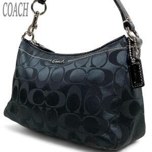 美品 COACH コーチ ポーチ 黒 ブラック ミニハンドバッグ ワンショルダー レディース 手提げバッグ アメニティバッグ アクセサリーポーチ