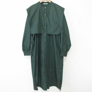 美品 21AW ROSE BUD ローズバッド 長袖 マキシ丈 ケープ付きシャツワンピース F カーキ グリーン ◆