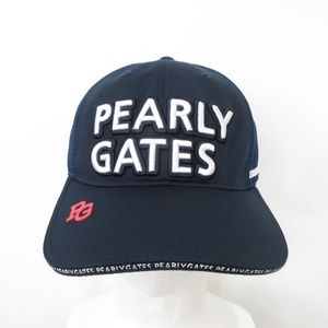 未使用品 パーリーゲイツ PEARLY GATES ゴルフ 小物 帽子 キャップ ライン ロゴ 刺しゅう メッシュ 2024年モデル ネイビー 紺 FR メンズ