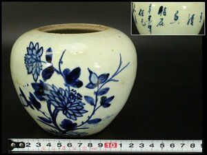 【銀閣】中国美術 青花 草花紋 丸壺 φ13.6cm 旧家蔵出(LC370)