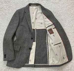 希少◆J.PRESS × BLUE BLUE「Lovat Laverock Tweed」ツイード ヘリンボーン 段返り3B ジャケット Sサイズ グレー 牛革ボタン 秋冬 Jプレス