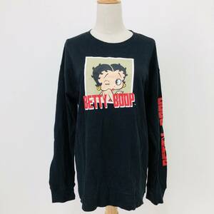 k0368 美品 Betty Boop ベティブープ ロングTシャツ 丸首 プリント M 黒 メンズ おしゃれ めだち アメカジ シンプルデイリーカジュアル