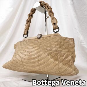 1円 150個限定生産★　ボッテガヴェネタ Bottega Veneta　ハンドバッグ ハンドメイド 編み込み がま口 イントレチャート　ベージュ 091/150