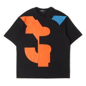 Y-3 ワイスリー Tシャツ サイズ:M グラフィック プリント クルーネック Tシャツ VARSITY SS TEE スポーツウェア デザイナーズ ブラック