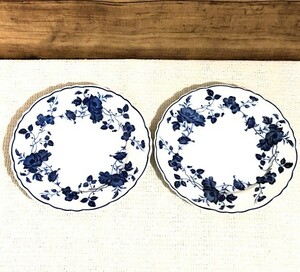 C29★陶磁器 ROYAL MEISSEN ロイヤルマイセン ブル－ 青 花柄★平皿 プレート 2枚セット 16.5cm