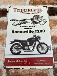 トライアンフ　T100 【10】Triumph 　 昭和レトロ　ブリキ看板　プレート　旧車　ヘッドライト