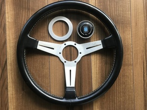 NARDI CLASSIC ブラックレザー＆シルバースポーク ホーンボタン・リング付