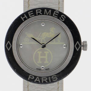 HERMES エルメス PP1.410 パスパス ホワイトシェルダイヤル SS/レザー クオーツ レディース 【124481】