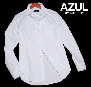 新品!! アズールバイマウジー オックスフォード 長袖 シャツ ホワイト (L) ☆ AZUL BY MOUSSY メンズ コットン100% 抗菌防臭 消臭 白系 ★