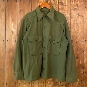 ビンテージ 50s ユーティリティ ウールシャツ M ミリタリー U.S.ARMY 米軍 40s オフィサーシャツ ドレス ワーク オリーブ マスタードシャツ