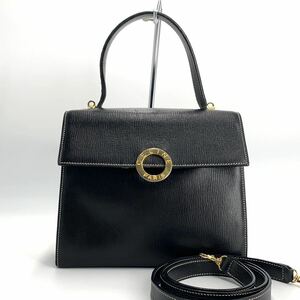 1円◎極美品◎CELINE セリーヌ 2way ショルダーバッグ サークル金具 ハンドバッグ ブラック/黒 ゴールド金具 レザー 斜め掛け レディース