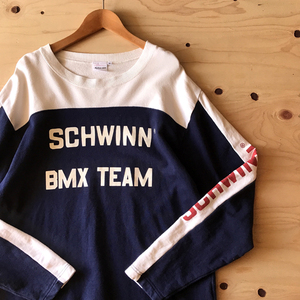 SCHWINN BMX シャツ ネイビー L Tシャツ ロンT ナンバリング フットボール モトクロス 自転車 ヴィンテージ 復刻 シュウィン stingray